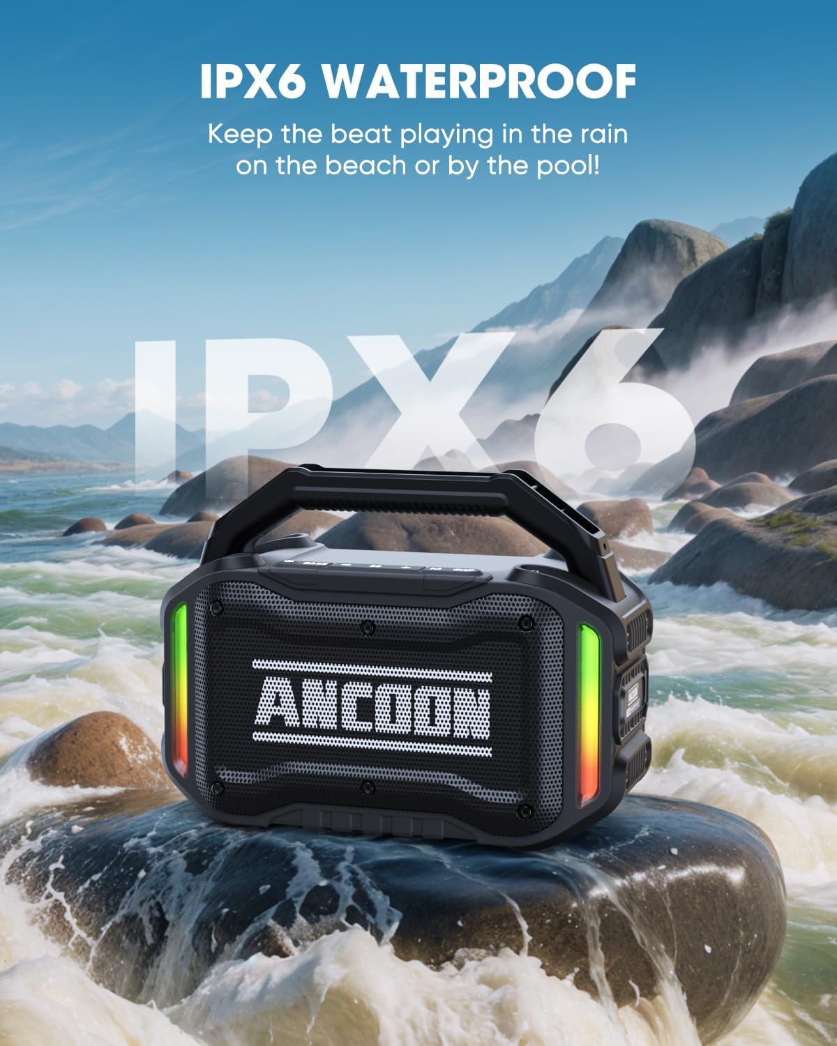 Speakers Bluetooth Wireless, 80W(Peak) Loud Speaker with Bass, 20H Playtime, IPX6 Waterproof, Large Jobsite Speakers for Work, Outdoor (Black)
