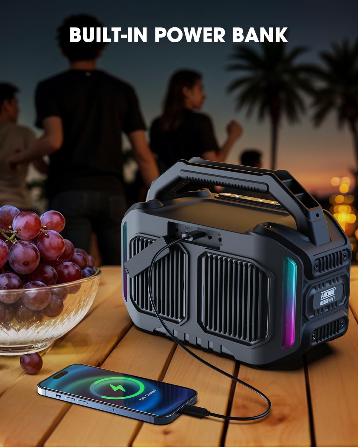 Speakers Bluetooth Wireless, 80W(Peak) Loud Speaker with Bass, 20H Playtime, IPX6 Waterproof, Large Jobsite Speakers for Work, Outdoor (Black)