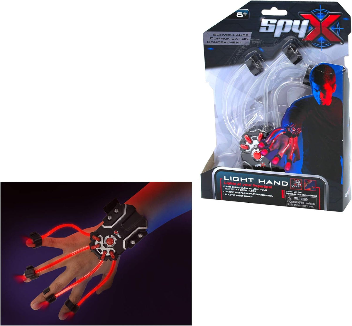 SpyX / Light Hand - LED Light Up Glove Toy for Spy Kids. Cool Flash Light Finger Device to Navigate in The Dark. Elastic LED Spy Toy Gadget