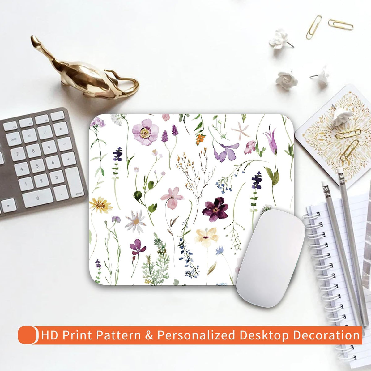 Square Mouse Pad Beautiful Flowers Plants, Personalized Premium-Textured Custom Mouse Mat Design, Washable Mousepad Cloth