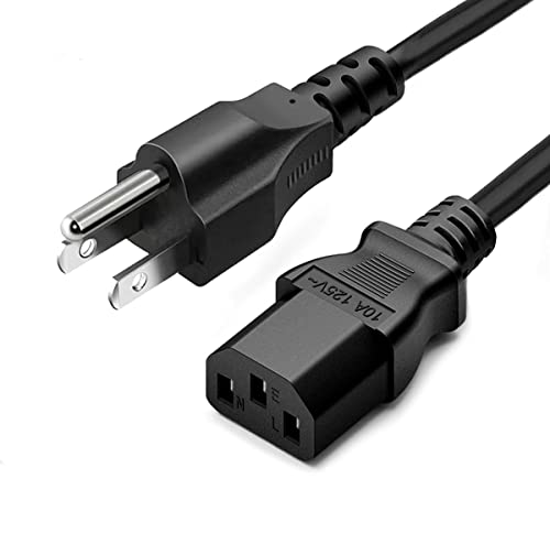 Standard 5ft (1.5m) 10 Amps 125 Volts Black 3 Prong AC Power Cord Cable for Electronics, TV, Computer, Printer, Radio, Monitor, Samsung, Dell, Vizio