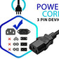 Standard 5ft (1.5m) 10 Amps 125 Volts Black 3 Prong AC Power Cord Cable for Electronics, TV, Computer, Printer, Radio, Monitor, Samsung, Dell, Vizio