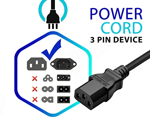 Standard 5ft (1.5m) 10 Amps 125 Volts Black 3 Prong AC Power Cord Cable for Electronics, TV, Computer, Printer, Radio, Monitor, Samsung, Dell, Vizio