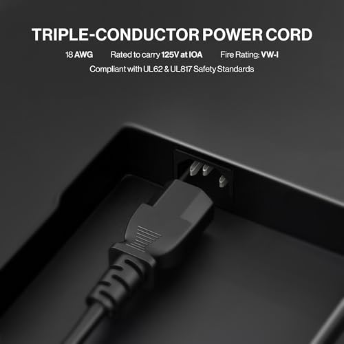 Standard 5ft (1.5m) 10 Amps 125 Volts Black 3 Prong AC Power Cord Cable for Electronics, TV, Computer, Printer, Radio, Monitor, Samsung, Dell, Vizio