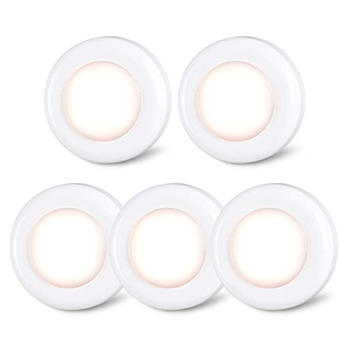 STAR-SPANGLED Push Tap Light, 2.8” Mini Night Touch LED Puck Lamp, Portable Under Cabinet Lighting AAA Battery Operated Powered (5 Pack)