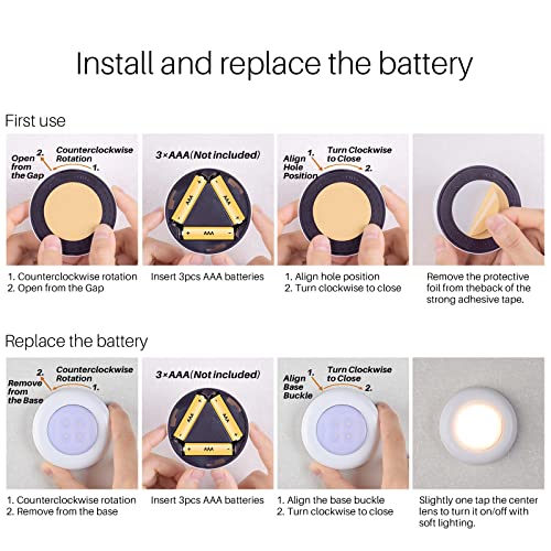STAR-SPANGLED Push Tap Light, 2.8” Mini Night Touch LED Puck Lamp, Portable Under Cabinet Lighting AAA Battery Operated Powered (5 Pack)