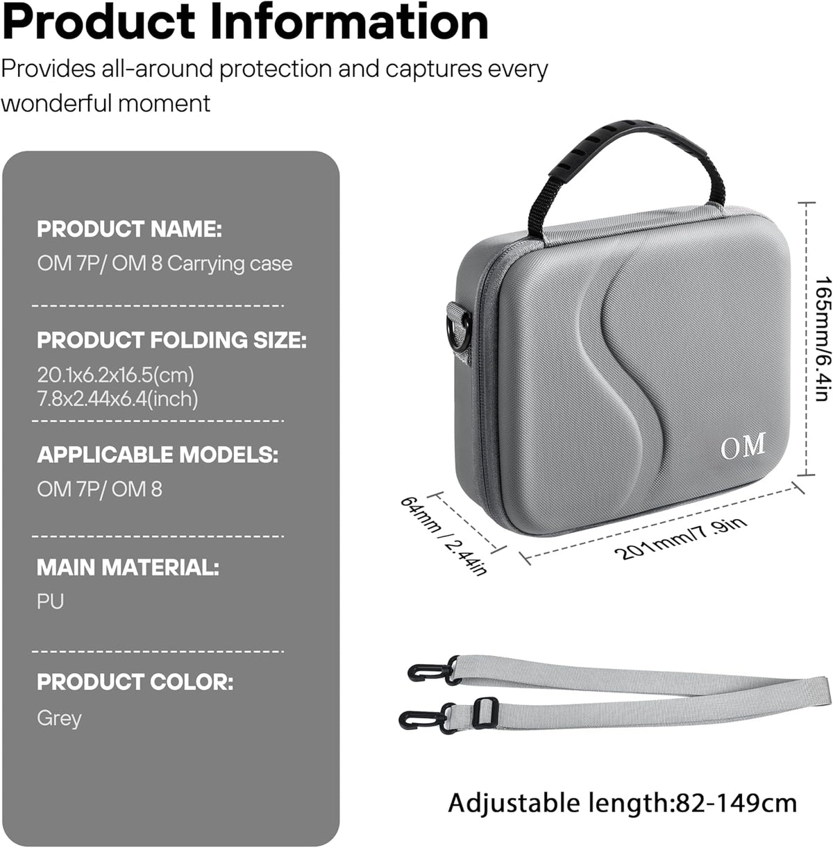 STARTRC PHOTO Osmo Mobile 7P/8 Case, Portable PU Shoulder Bag for DJI OM 7 Pro/OM8 Gimbal Stabilizer Travel Case