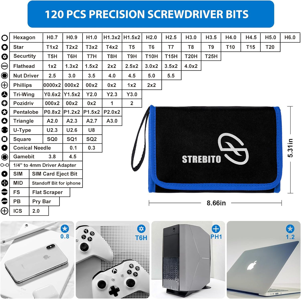 STREBITO Electronics Precision Screwdriver Sets 142-Piece with 120 Bits Magnetic Repair Tool Kit for iPhone, MacBook, Computer, Laptop, PC, Tablet