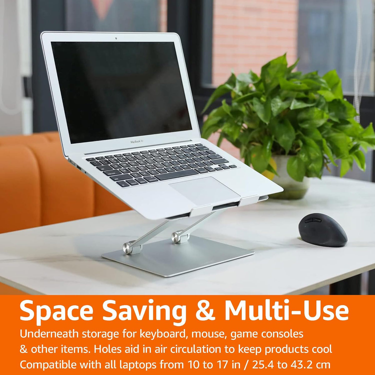Sturdy and Portable Ergonomic Laptop Stand for Desk, Adjustable Riser, Fits all Laptops and Notebooks up to 17.3 Inch, Silver, 10 x 8.7 x 6 in