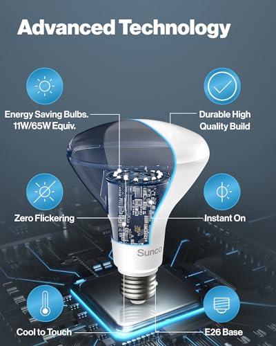 Sunco 12 Pack BR30 Light Bulbs LED, Recessed Can Light Bulbs, Indoor Flood Bulb, 850 LM, 11W (65W Equivalent), 3000K Warm White, Dimmable, E26 Base