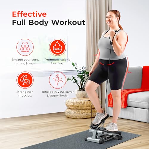 Sunny Health & Fitness Mini Steppers for Exercise at Home, Stair Step Workout Machine with Resistance Bands, Full Body Cardio Equipment