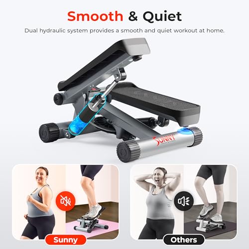 Sunny Health & Fitness Mini Steppers for Exercise at Home, Stair Step Workout Machine with Resistance Bands, Full Body Cardio Equipment