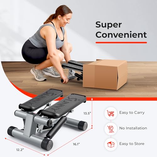 Sunny Health & Fitness Mini Steppers for Exercise at Home, Stair Step Workout Machine with Resistance Bands, Full Body Cardio Equipment