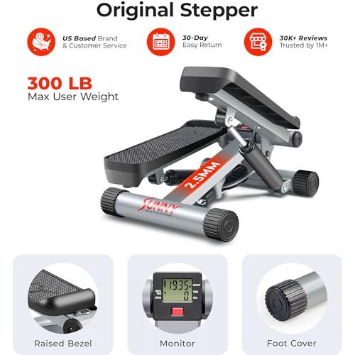 Sunny Health & Fitness Mini Steppers for Exercise at Home, Stair Step Workout Machine with Resistance Bands, Full Body Cardio Equipment