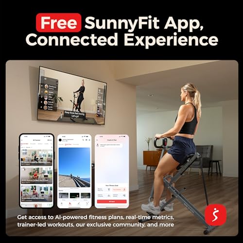 Sunny Health & Fitness Smart Row-N-Ride Glute & Leg Trainer, Foldable Squat Assist Rower with Exclusive SunnyFit App Connection