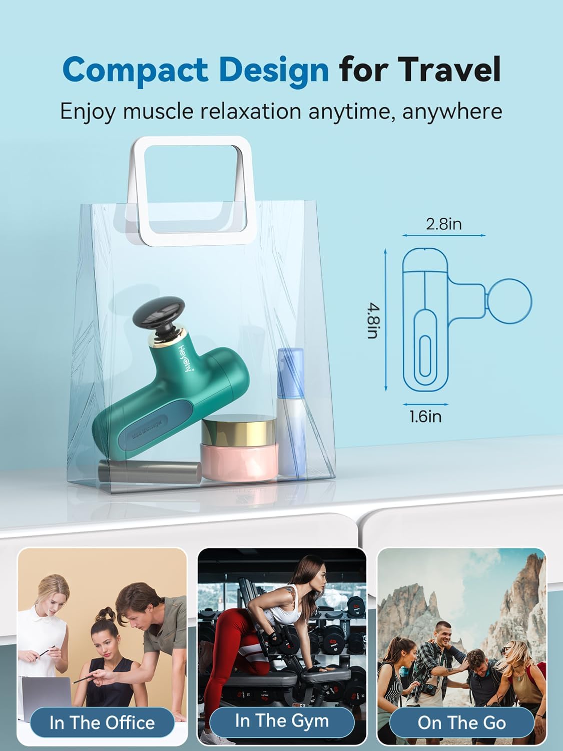 Super Mini Massage Gun, Percussion Deep Tissues Muscle Massager, Compact Sports Travel Massage Gun, Portable Handheld Massager for Home, Gym, Office