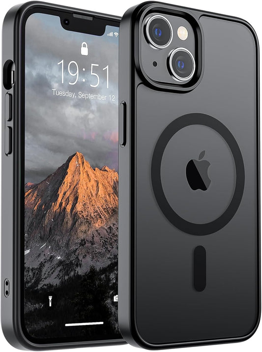 SUPFINE Magnetic for iPhone 14 Case & iPhone 13 Case (Compatible with MagSafe)(Drop Protection) Translucent Matte Shockproof (Black)