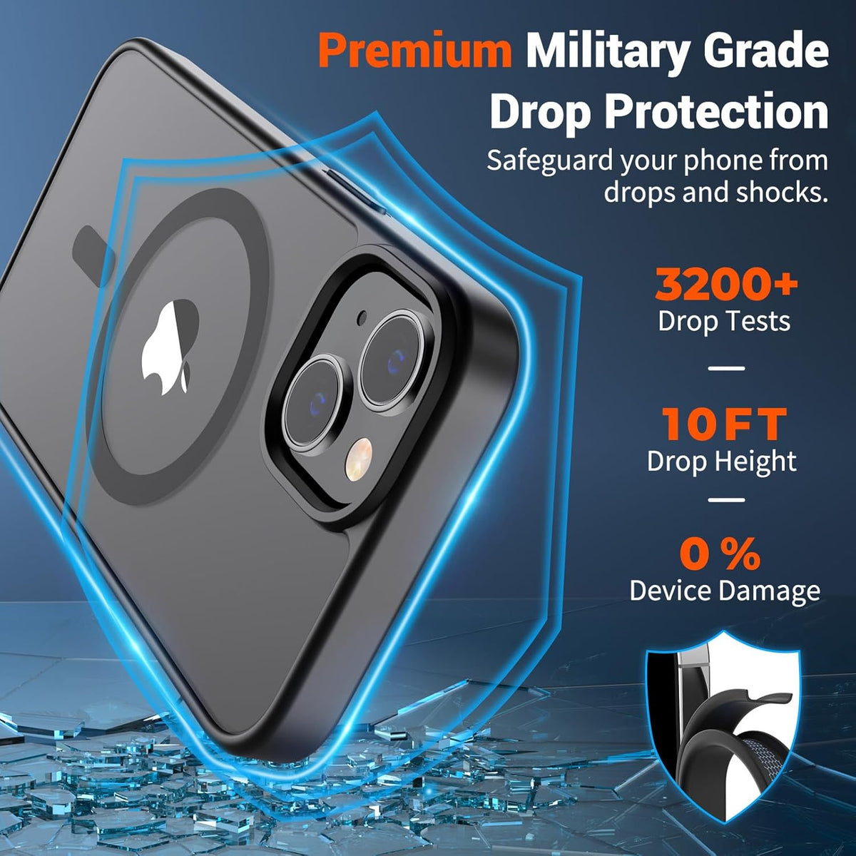 SUPFINE Magnetic for iPhone 14 Case & iPhone 13 Case (Compatible with MagSafe)(Drop Protection) Translucent Matte Shockproof (Black)
