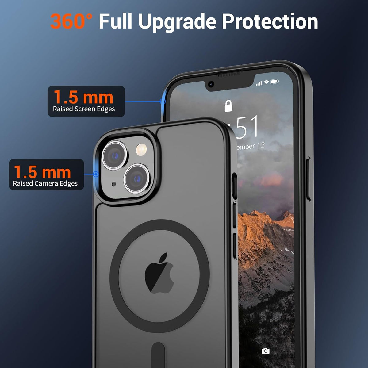 SUPFINE Magnetic for iPhone 14 Case & iPhone 13 Case (Compatible with MagSafe)(Drop Protection) Translucent Matte Shockproof (Black)