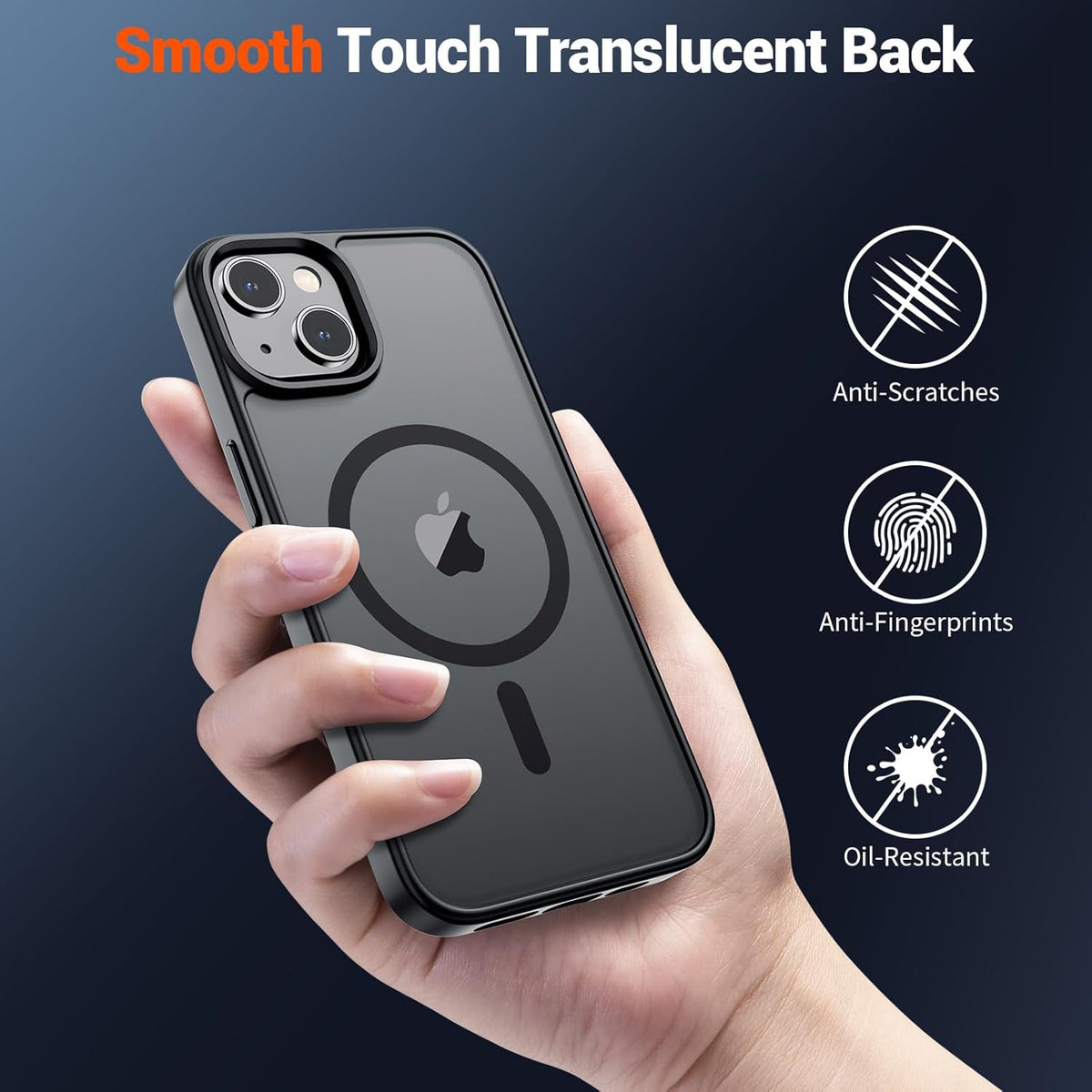 SUPFINE Magnetic for iPhone 14 Case & iPhone 13 Case (Compatible with MagSafe)(Drop Protection) Translucent Matte Shockproof (Black)