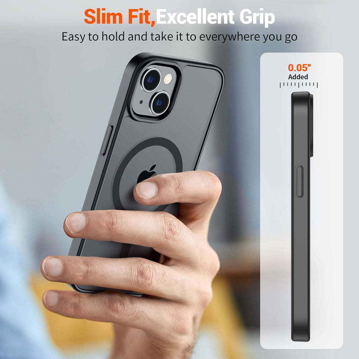 SUPFINE Magnetic for iPhone 14 Case & iPhone 13 Case (Compatible with MagSafe)(Drop Protection) Translucent Matte Shockproof (Black)
