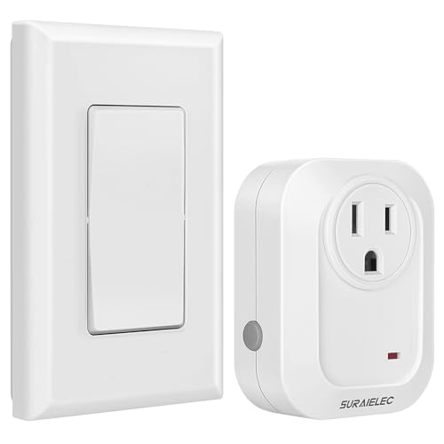 SURAIELEC Wireless Wall Switch Remote Control Outlet, No Wiring Needed, 100ft RF Range, Pre-Programmed, Expandable Remote Light Switch Kit for Plug
