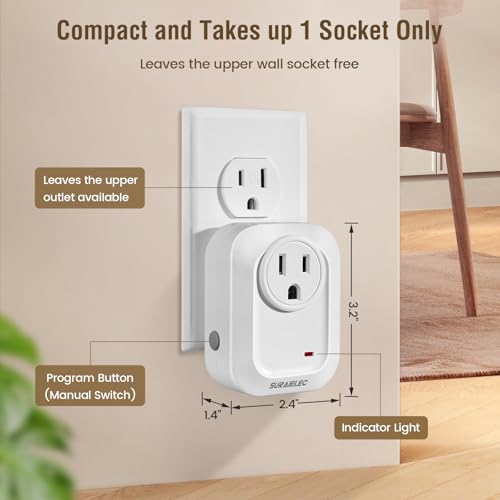 SURAIELEC Wireless Wall Switch Remote Control Outlet, No Wiring Needed, 100ft RF Range, Pre-Programmed, Expandable Remote Light Switch Kit for Plug
