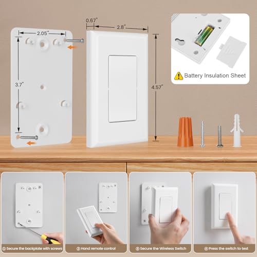 SURAIELEC Wireless Wall Switch Remote Control Outlet, No Wiring Needed, 100ft RF Range, Pre-Programmed, Expandable Remote Light Switch Kit for Plug