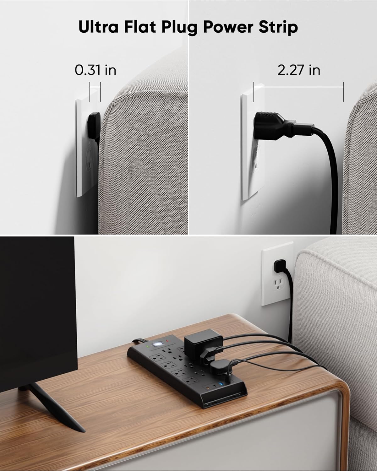 Surge Protector Power Strip 4800J, LeZone 10Ft Long Extension Cord Flat Plug, 12 Outlets 2 USB C 2 USB Ports, Wall Mountable (Black)