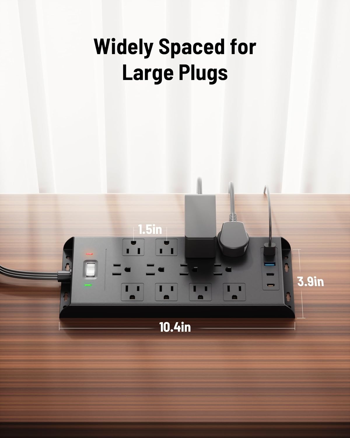 Surge Protector Power Strip 4800J, LeZone 10Ft Long Extension Cord Flat Plug, 12 Outlets 2 USB C 2 USB Ports, Wall Mountable (Black)