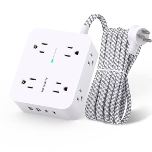 Surge Protector Power Strip - HANYCONY 8 Outlets 4 USB (2 USB C) Charging Ports, Multi Plug Outlet Extender, 5Ft Braided Extension Cord