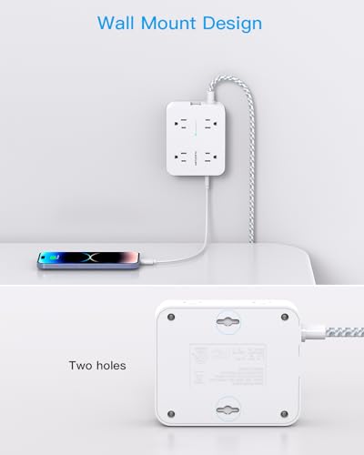 Surge Protector Power Strip - HANYCONY 8 Outlets 4 USB (2 USB C) Charging Ports, Multi Plug Outlet Extender, 5Ft Braided Extension Cord