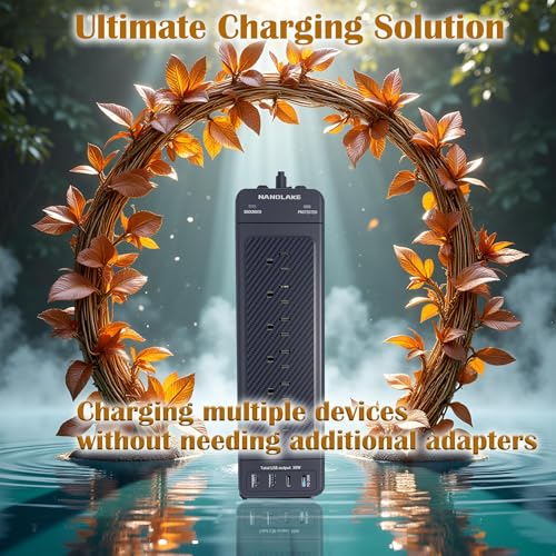 Surge Protector Power Strip/Heavy Duty 10ft Extension Cord with Multiple outlets/High Joules Protection (4800J)/18AC/1875W/15A/Usb A+C(PD20W) (Black)