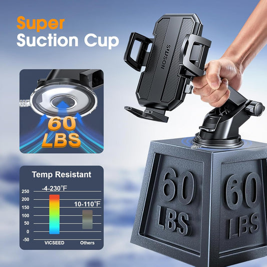 SUUSON 3 in 1 Phone Holders for Your Car, Car Phone Holder Mount, Suction, 360° Adjustable Cell Phone Holders for Car Phone Stand Car Mount