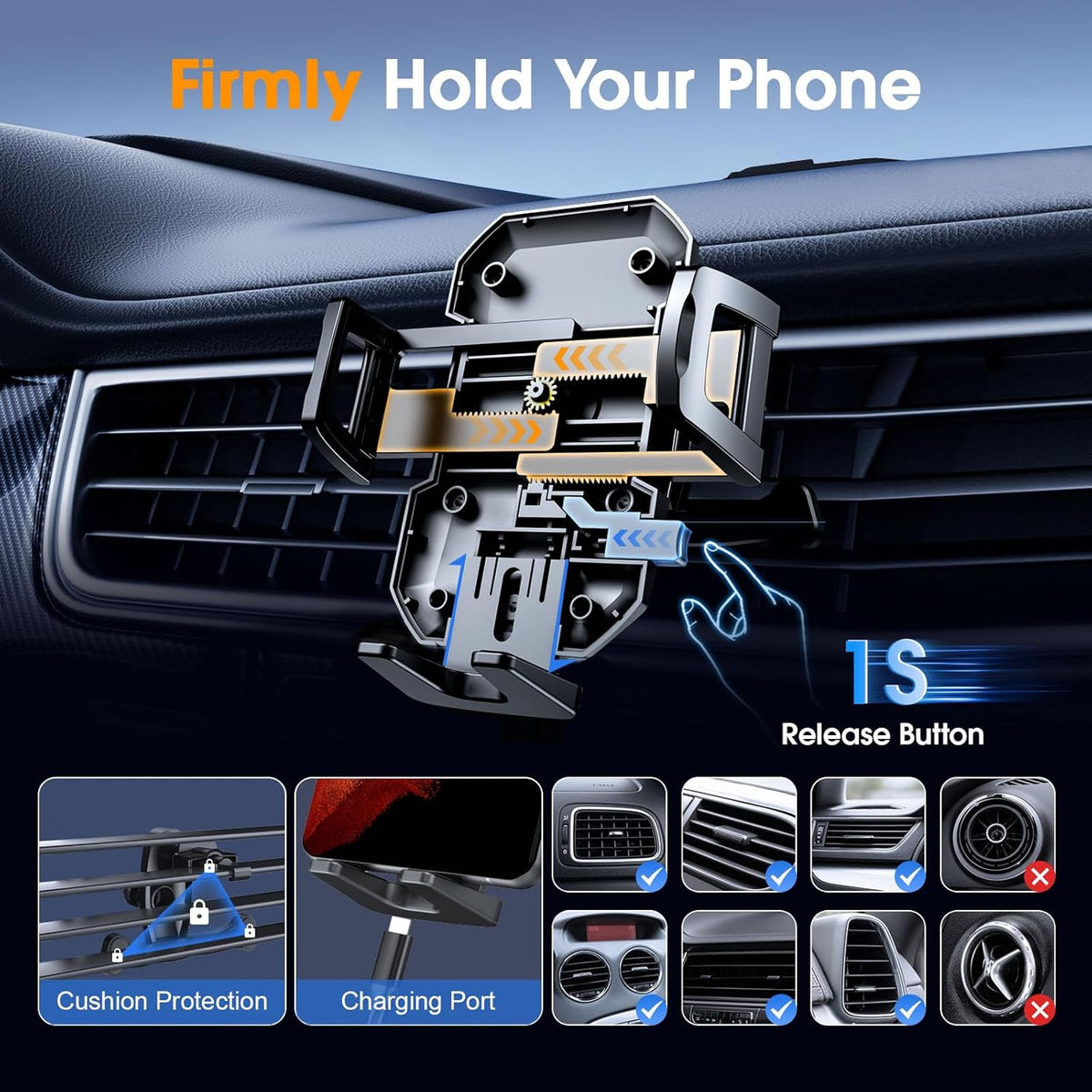 SUUSON 3 in 1 Phone Holders for Your Car, Car Phone Holder Mount, Suction, 360° Adjustable Cell Phone Holders for Car Phone Stand Car Mount