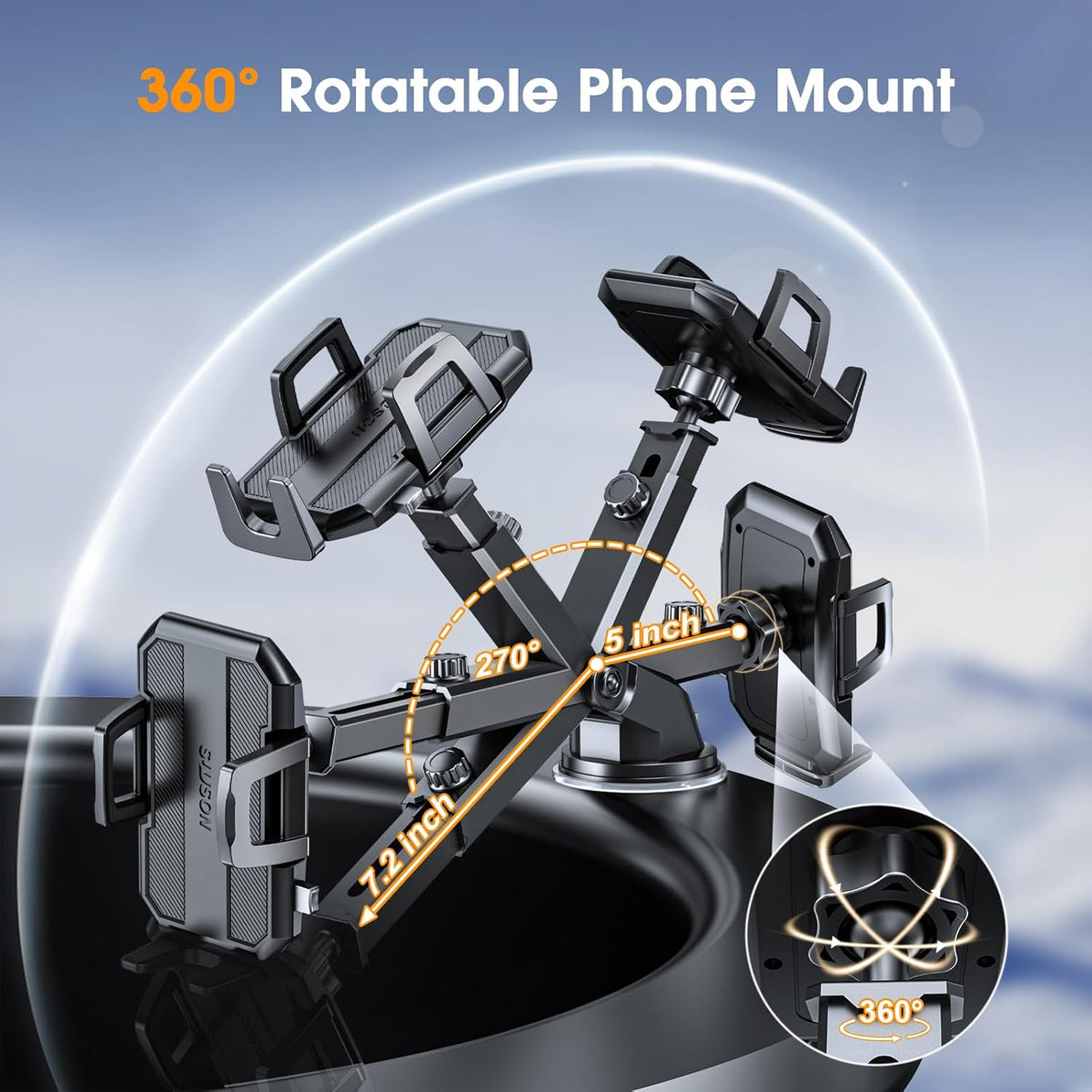 SUUSON 3 in 1 Phone Holders for Your Car, Car Phone Holder Mount, Suction, 360° Adjustable Cell Phone Holders for Car Phone Stand Car Mount