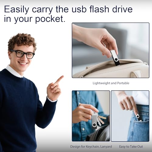Swivel Design 16GB USB Flash Drive with Keychain, USB 2.0 Portable Thumb Drive Memory Stick, FAT32 Format Flashdrive for Data Storage (Black, 16 GB)
