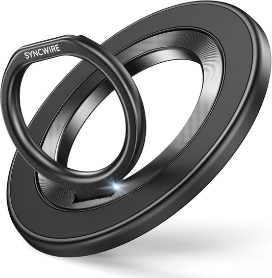 SYNCWIRE Magnetic Phone Ring Holder for MagSafe, 360° Rotation Cell Phone Grip Stand Finger Ring Kickstand Two-Sided Magnet