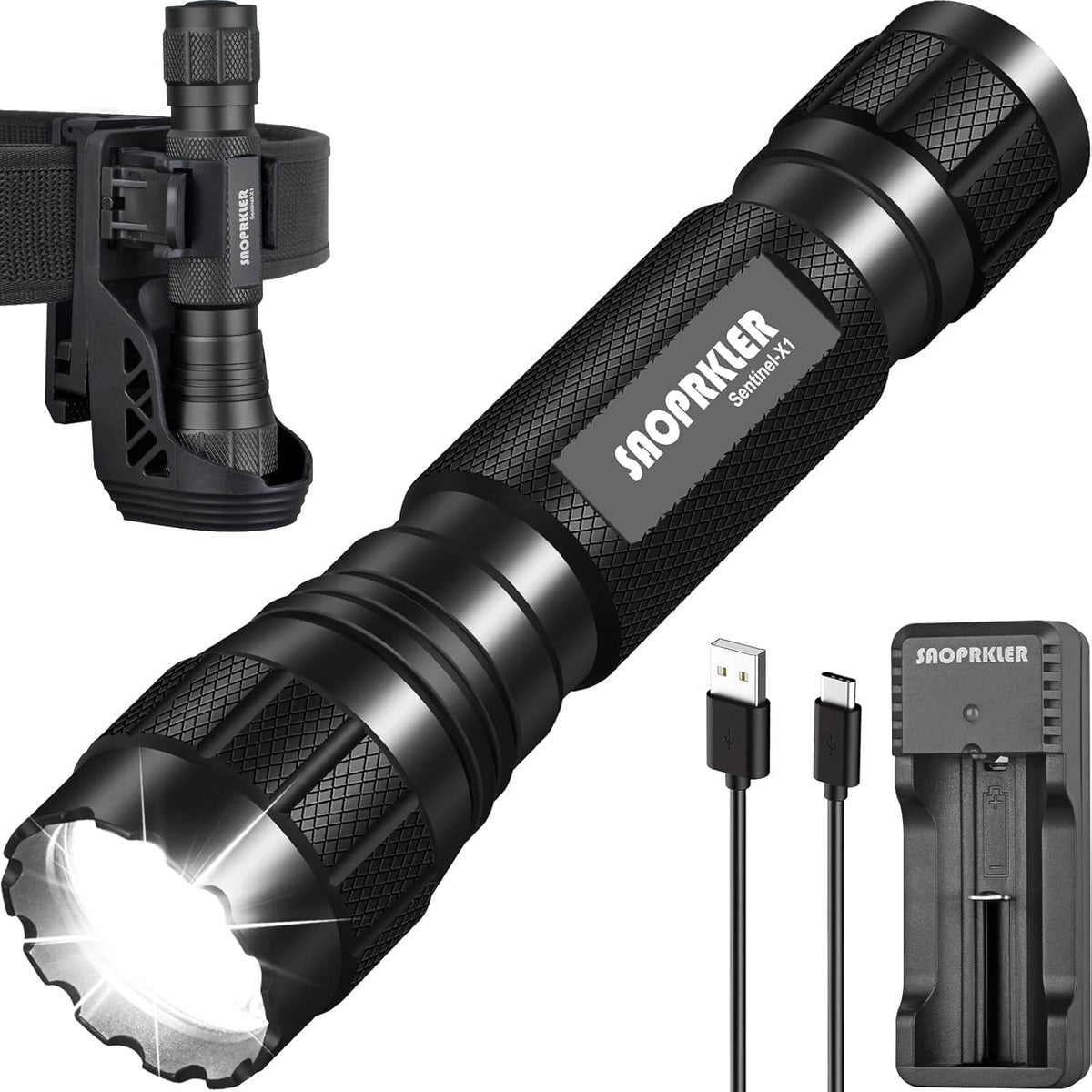 Tactical Flashlights High Lumen-Police 1200 LM Flashlight with Holster for Duty Belt, Single Mode LED Flashlight