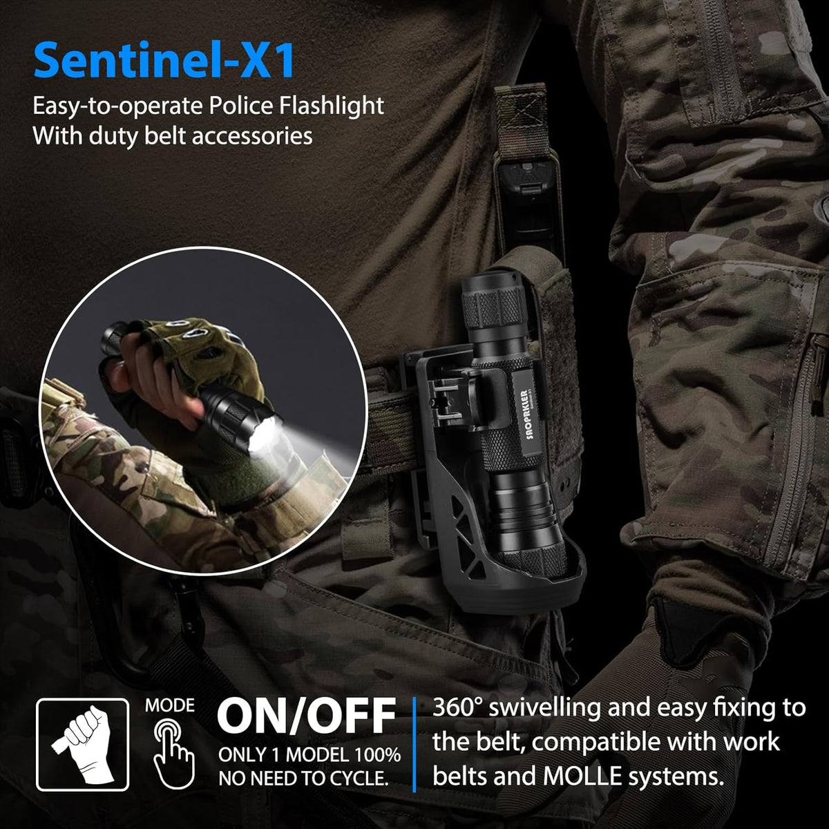 Tactical Flashlights High Lumen-Police 1200 LM Flashlight with Holster for Duty Belt, Single Mode LED Flashlight