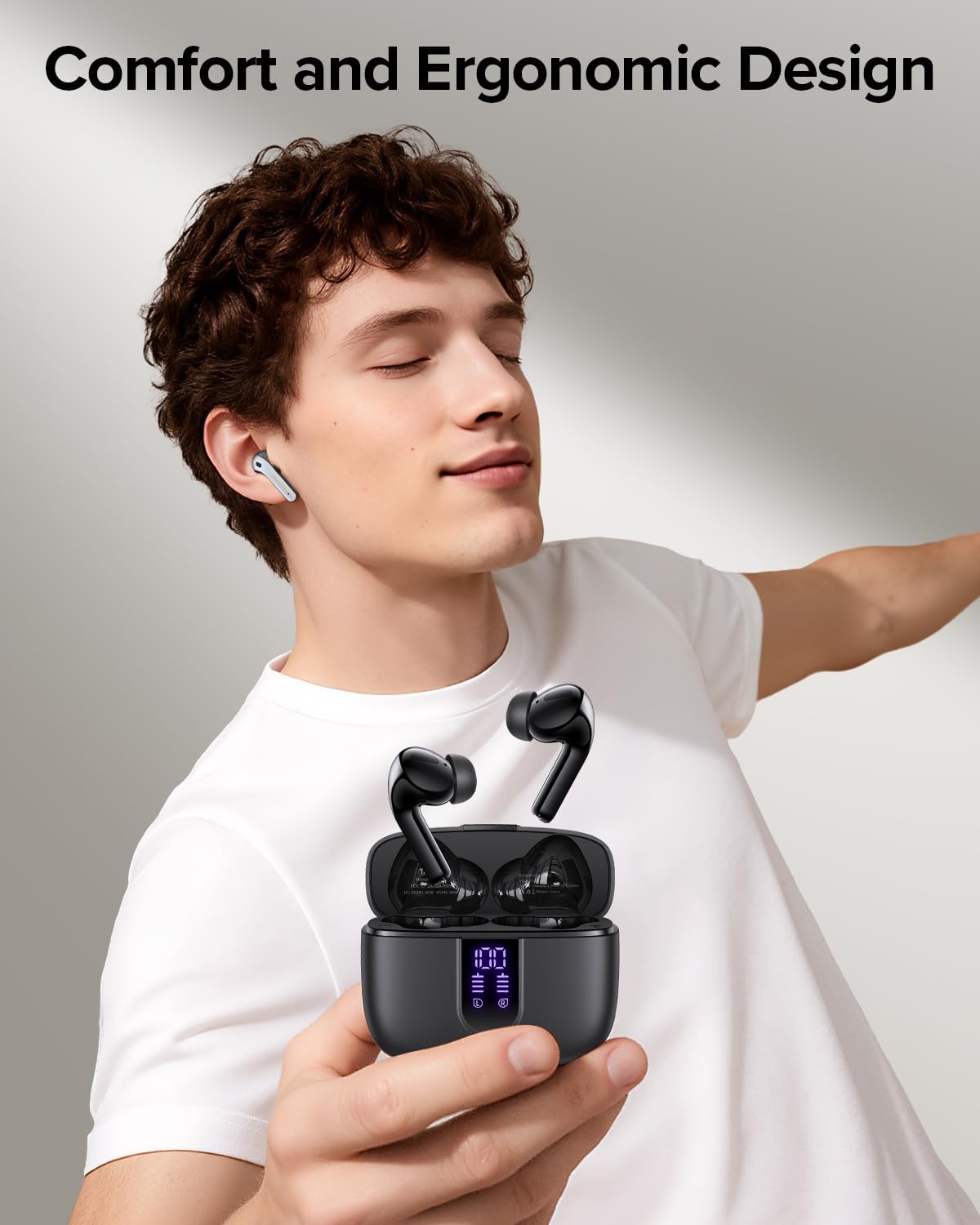 TAGRY Bluetooth Headphones True Wireless Earbuds 60H Playback LED Power Display Earphones with Wireless Charging Case IPX5 Waterproof in-Ear Ear buds