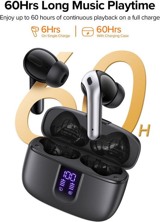 TAGRY Bluetooth Headphones True Wireless Earbuds 60H Playback LED Power Display Earphones with Wireless Charging Case IPX5 Waterproof in-Ear Ear buds