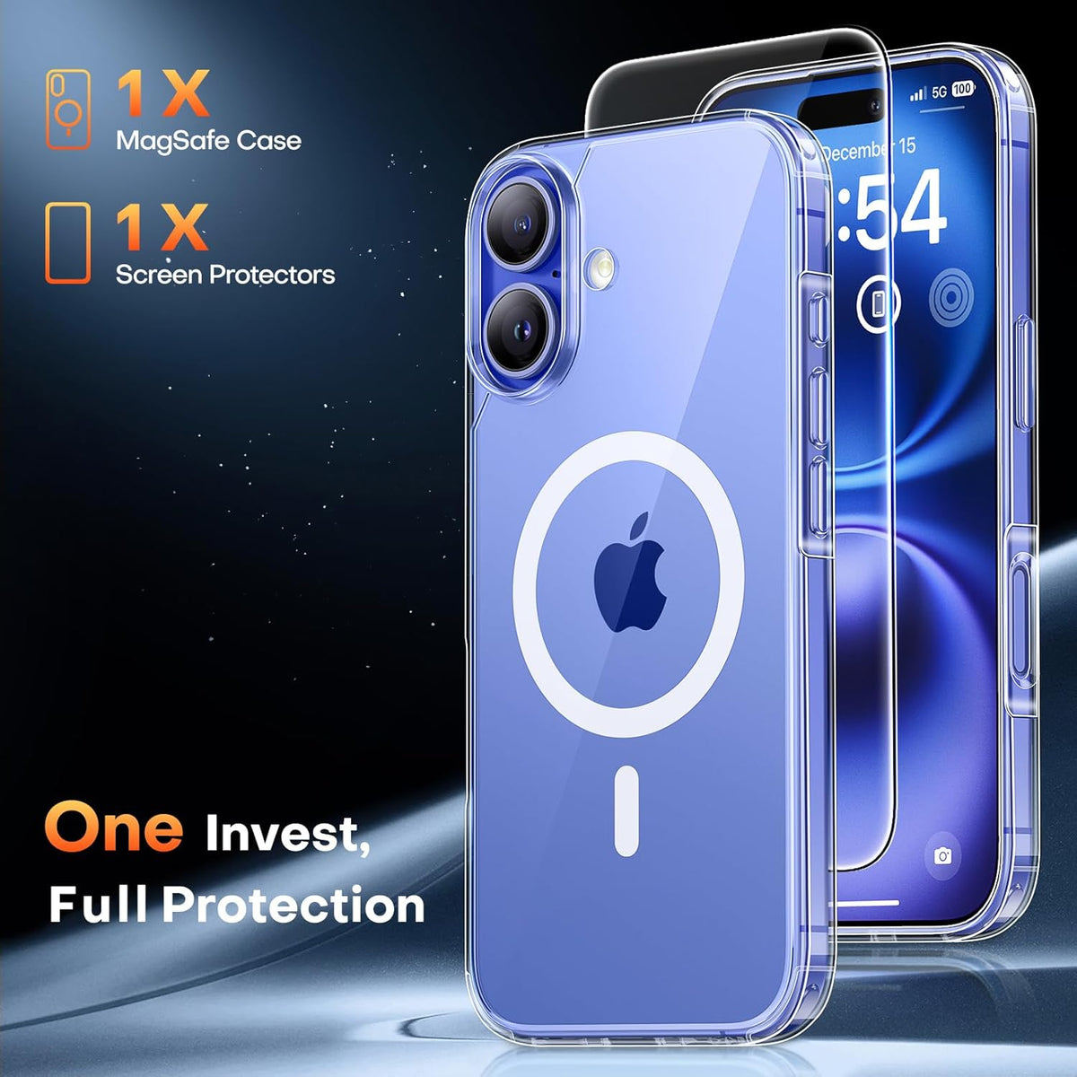 TAURI for iPhone 16 Case, Compatible with MagSafe, with Screen Protectors, Anti-Yellowing Drop Protection (Clear)