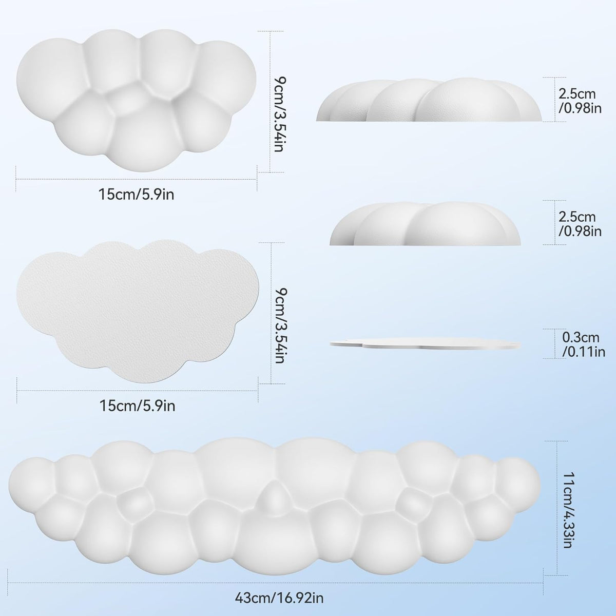 TECKNET Cloud Keyboard Wrist Rest Set, Cloud Wrist Rest with Non-Slip Base, PU Leather Wrist Pad for Keyboard with Ergonomic Memory Foam (White)