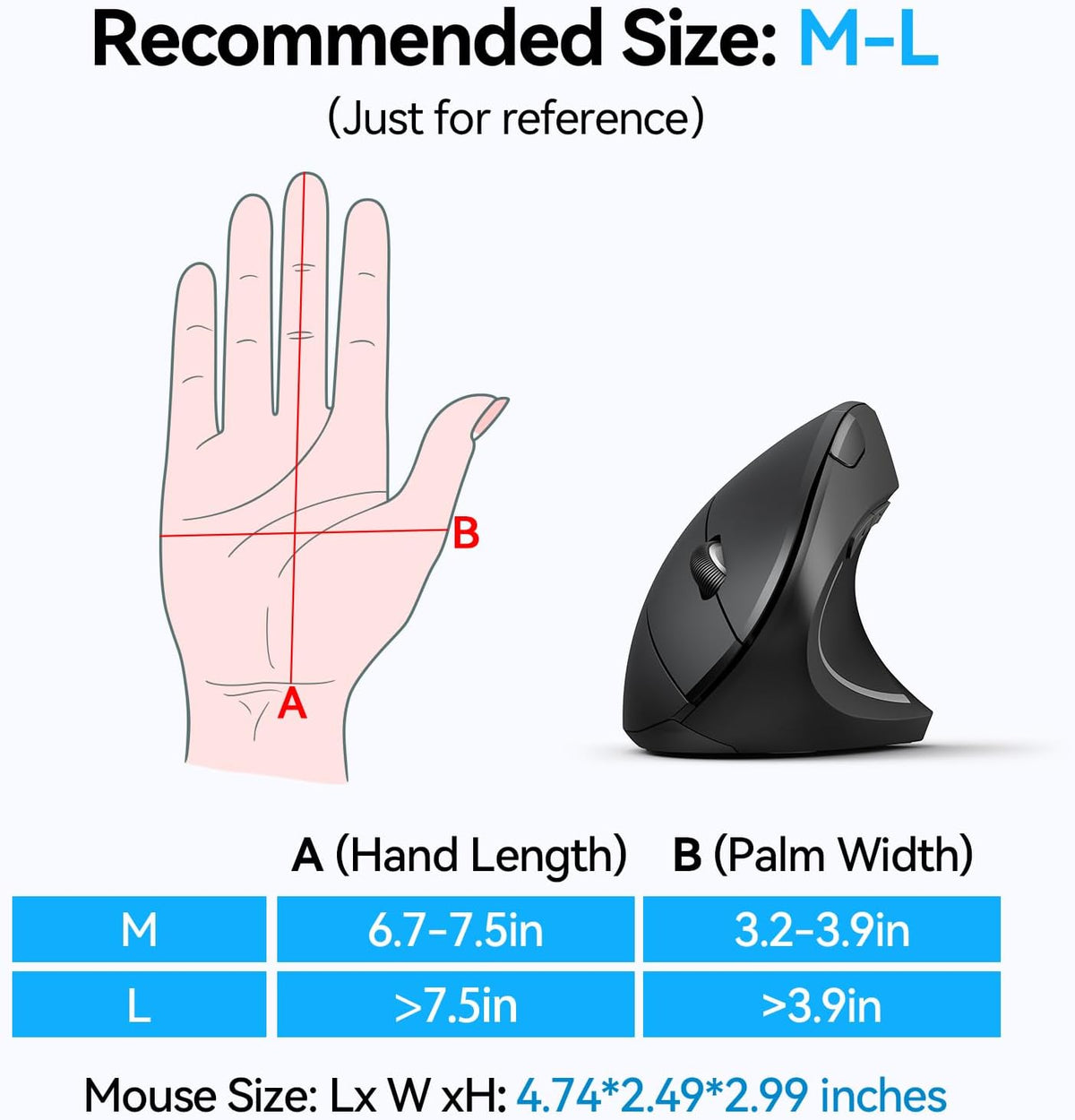 TECKNET Ergonomic Mouse, Wireless Bluetooth Vertical Mouse, 4800 DPI Optical Tracking, 6 Adjustable DPI, Quiet Clicks, 2.4GHz with USB A Receiver