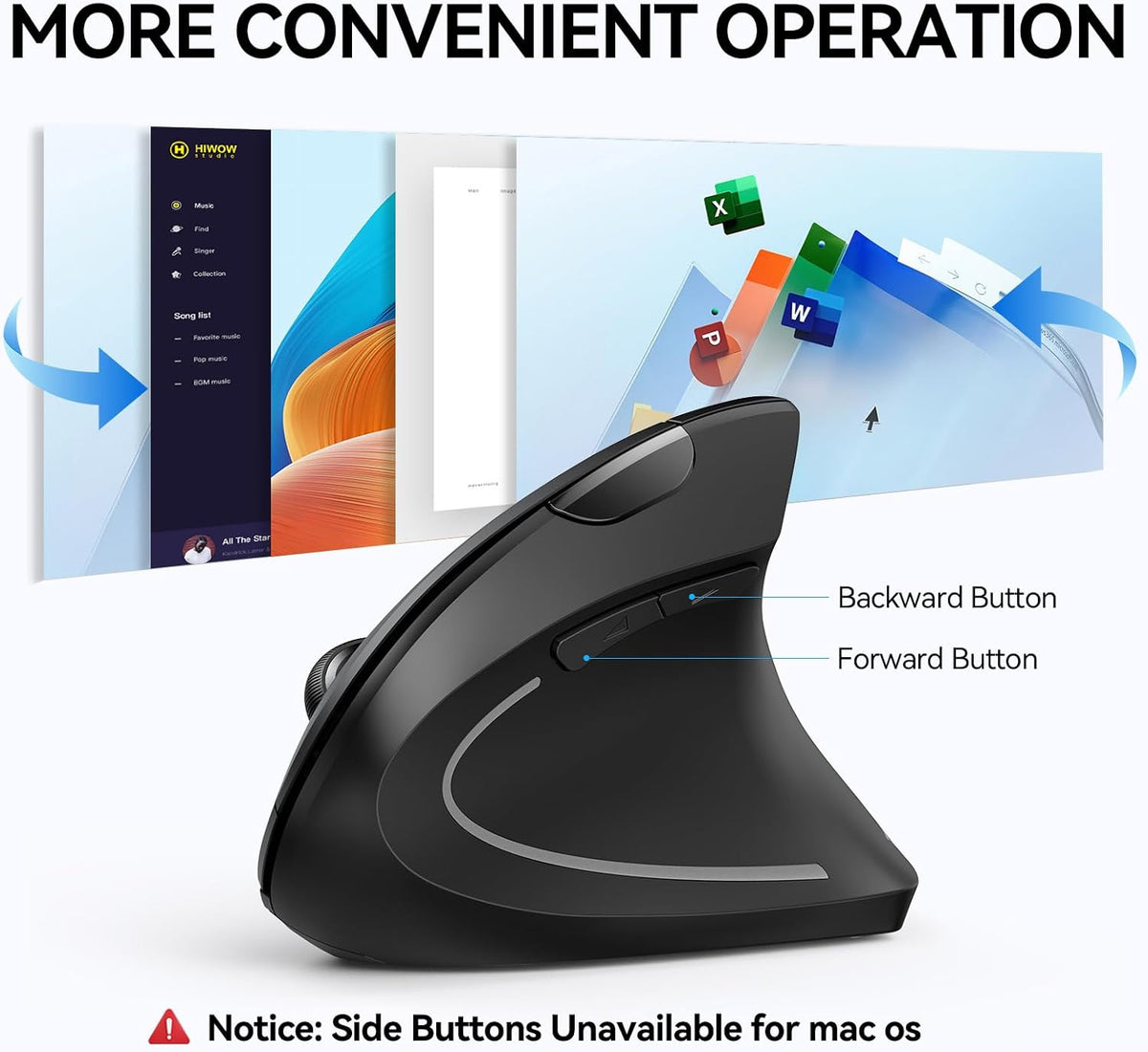 TECKNET Ergonomic Mouse, Wireless Bluetooth Vertical Mouse, 4800 DPI Optical Tracking, 6 Adjustable DPI, Quiet Clicks, 2.4GHz with USB A Receiver
