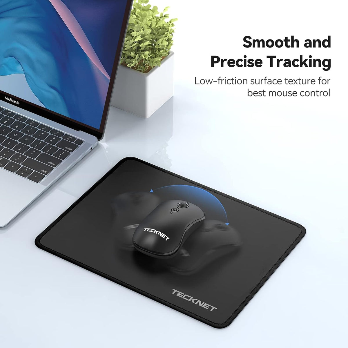 TECKNET Mouse Pad with Anti-fray Stitching, Waterproof Surface & Non-Slip Rubber Base with Stitched Edges Gaming Mouse Mat for Laptop (Black)