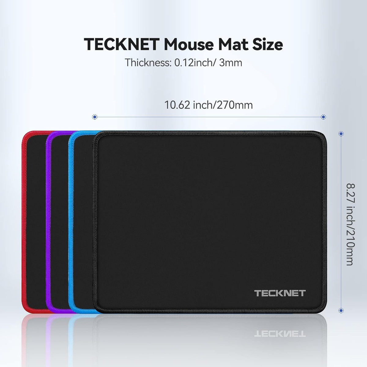 TECKNET Mouse Pad with Anti-fray Stitching, Waterproof Surface & Non-Slip Rubber Base with Stitched Edges Gaming Mouse Mat for Laptop (Black)
