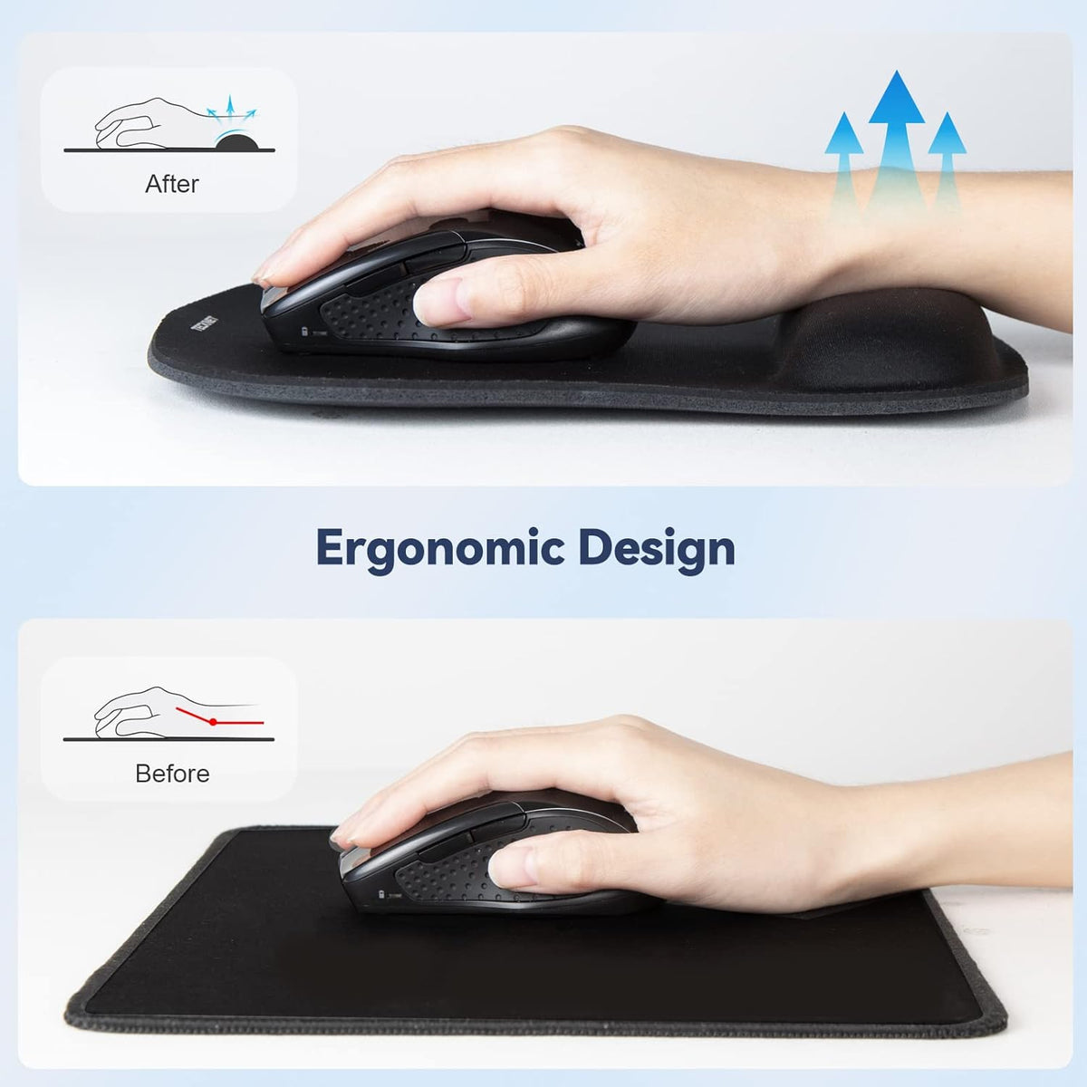 TECKNET Ergonomic Mouse Pad with Wrist Support, Portable Comfortable Mousepad for Computer, Laptop, Office (Black)