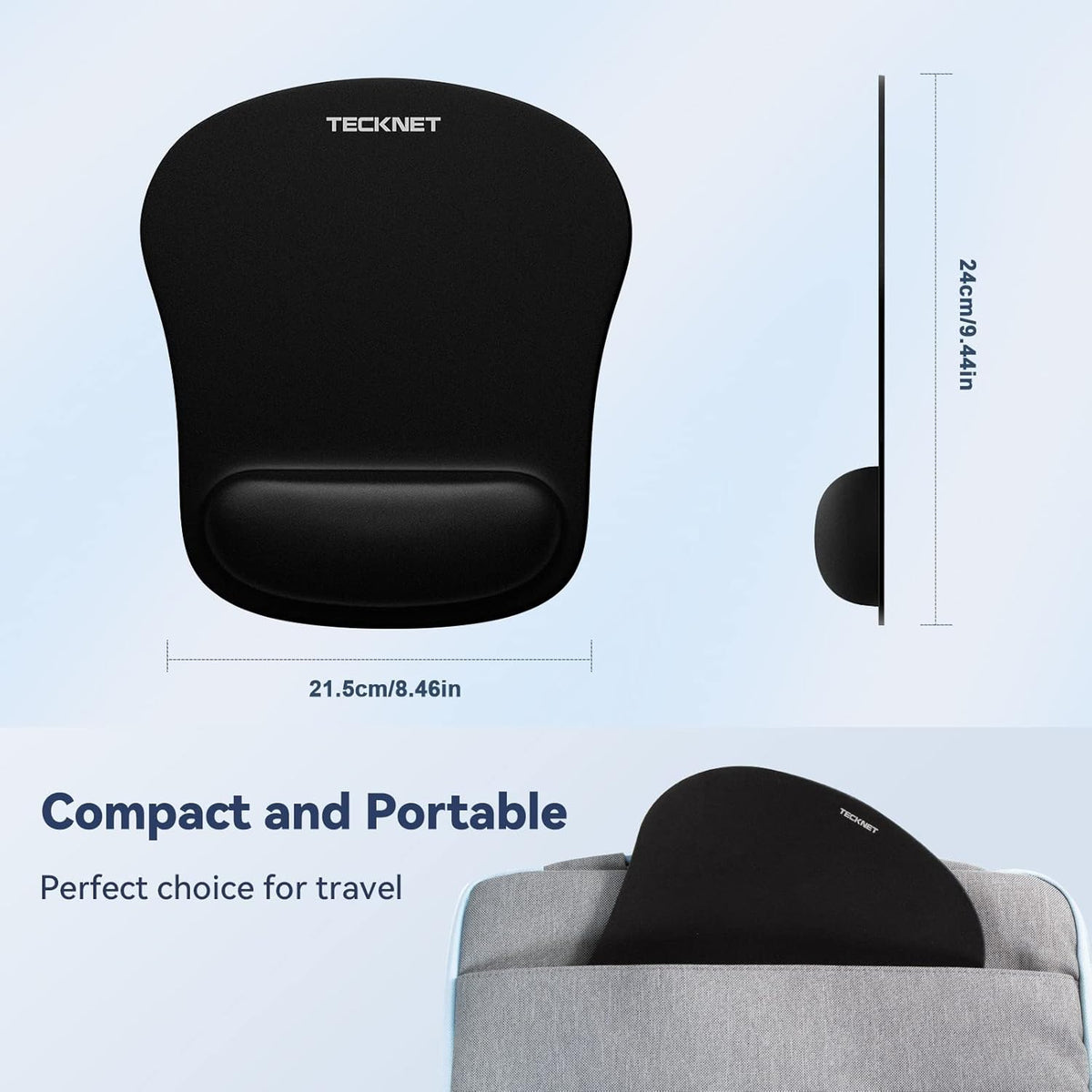 TECKNET Ergonomic Mouse Pad with Wrist Support, Portable Comfortable Mousepad for Computer, Laptop, Office (Black)
